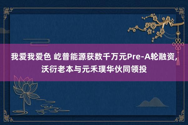 我爱我爱色 屹普能源获数千万元Pre-A轮融资，沃衍老本与元禾璞华伙同领投